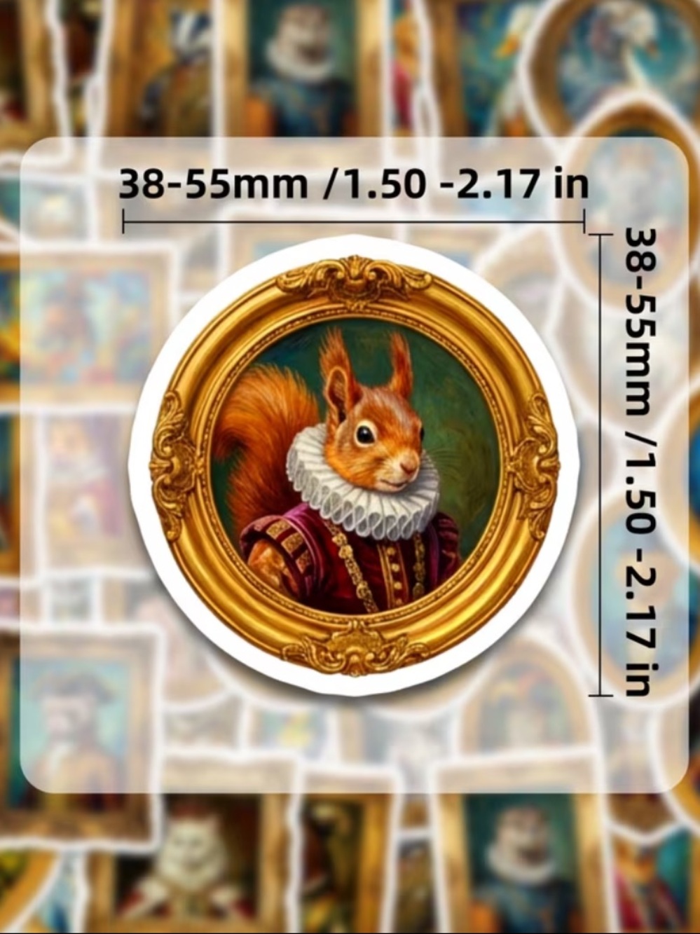 50 Royal Animal Portrait Vinyl Stickers Vintage Cat Dog Bunny Oil Painting - Picture 3 of 4
